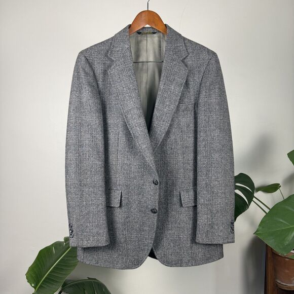 Vintage 80s Wool Herringbone Blazer Gray Oversized Menswear Jacket | Adams Row - Picture 12 of 16
